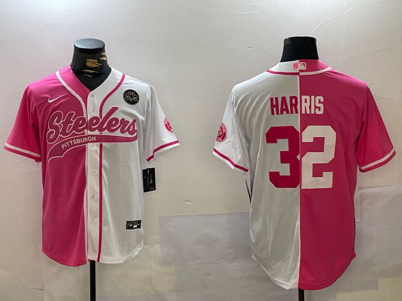 Men Pittsburgh Steelers 32 Harris white pink Joint Name 2024 Nike Limited NFL Jersey style 4